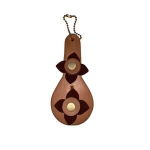 Repurposed Designer Leather Keychain Handmade Teardrop Floral Bag Charm